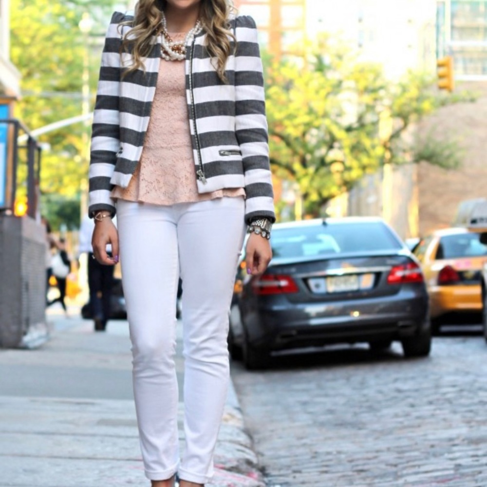 Zara Color Block Stripe Zip Blazer Small - image 6